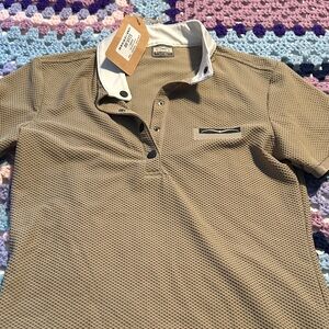 Women's  Short Sleeve Polo in Tan with Contrast Collar